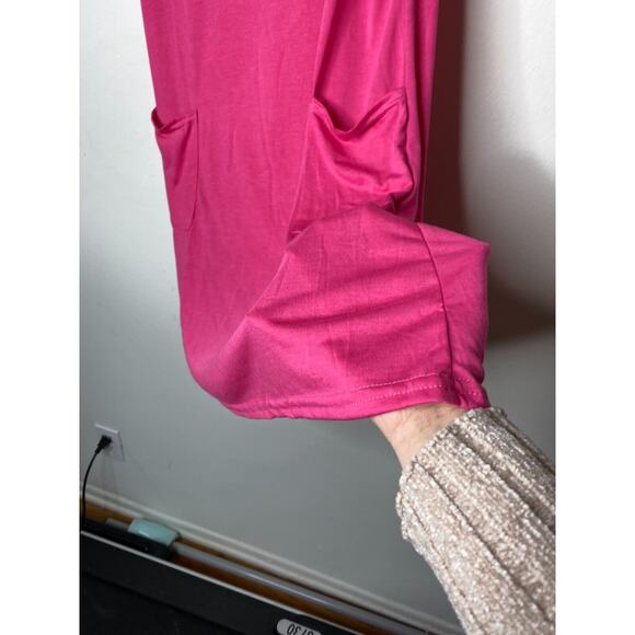 Sleeveless Hot Pink Stretch Knit Tank Mini Dress Scoop Neck Front Patch Pocket M - Picture 6 of 9